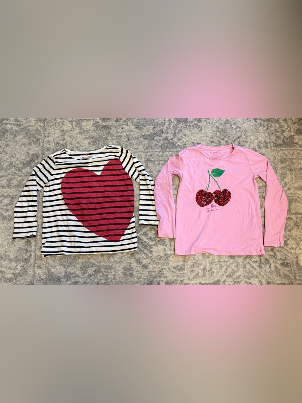 Crewcuts Girls Medium 8-9 Long Sleeve Shirts 2 Pack Striped Heart Cherry Sequin